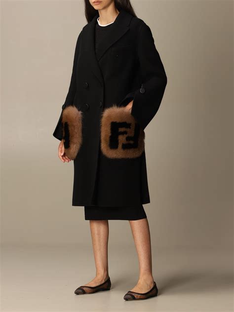 fendi black coat with fur pockets|what fur does Fendi use.